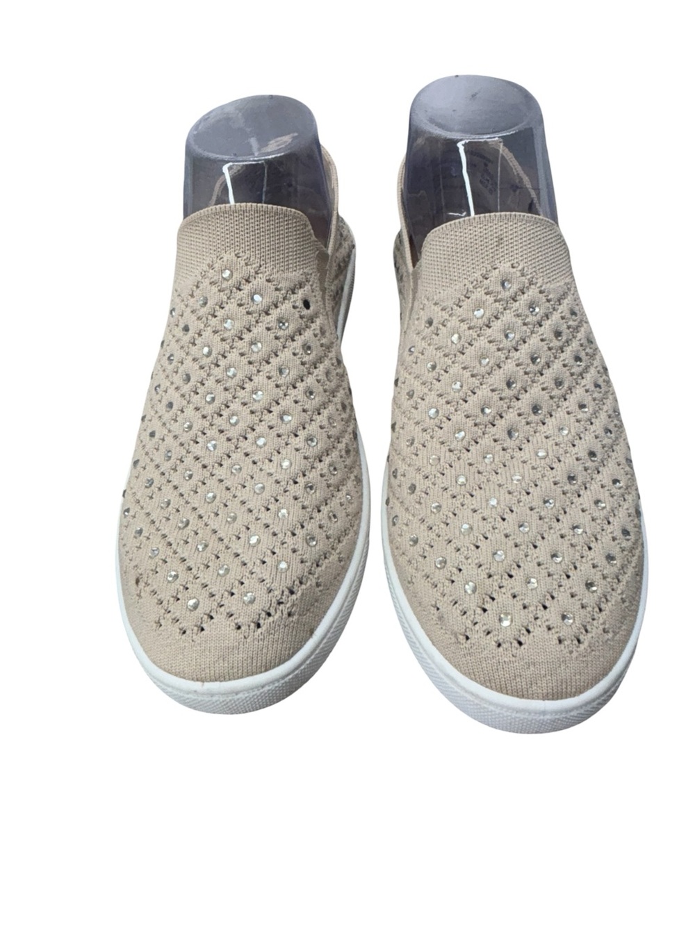 White Mountain Women's Size 8 Rhinestone Knit Slip On Sneakers Beige Sparkle
